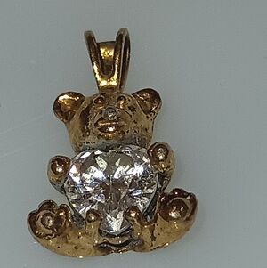Vermeil Teddy Bear With Cubic Zirconia Pendant